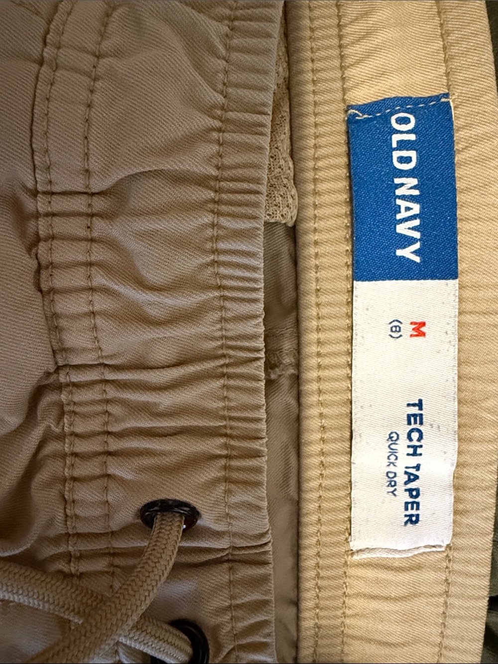 Old Navy Tech Taper Quick Dry Cargo Pants, Khaki- Elastic Waist With Drawstring - Picture 3 of 3